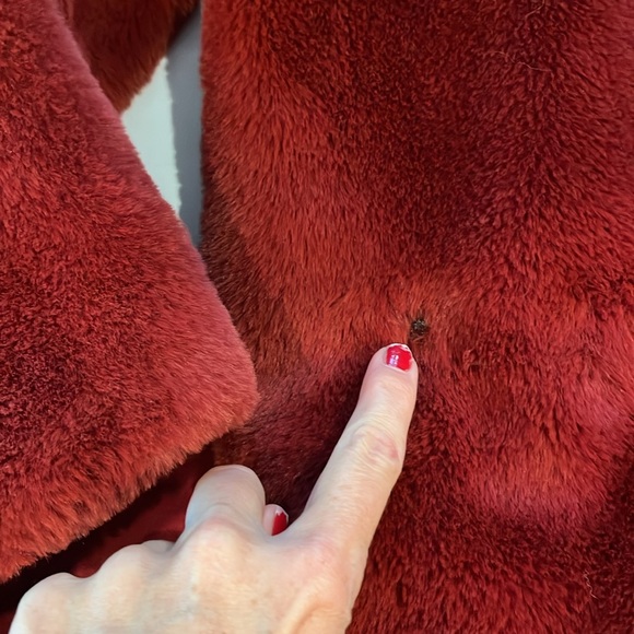 1XL Time & tru RED PLUSH FAUX FUR jacket magnetic snap closure big fluffy collar - Picture 12 of 16